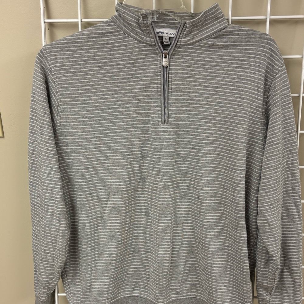 Peter Millar Gray Striped Long Sleeve Shirt